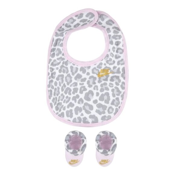 Nike Baby Girl Pink Animal Print Bib + Booties Set - Picture 2 of 6